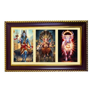 Shiva-Ganpati-Nandi Photo Frame 14x10 Inch | Glossy Maroon Polystyrene Frame | Divine Wall & Table Decor | Temple Decoration & Gift Item (Pack Of 1) (F20849)