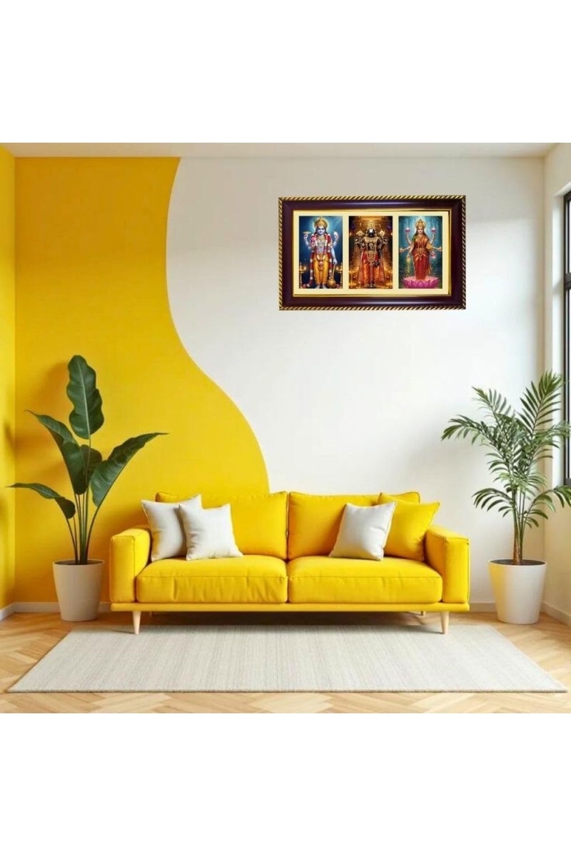 Vishnu-Lakshmi-Vittal Photo Frame 8x4 Inch | Glossy Maroon Polystyrene Frame | Divine Wall & Table Decor | Temple Decoration & Gift Item (Pack Of 1) (F21417)