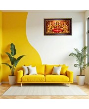 Mata Lakshmi & Lord Kuber Photo Frame 10x6 Inch | Glossy Maroon Polystyrene Frame | Divine Wall & Table Decor | Temple Decoration & Gift Item (Pack Of 1) (F20460)