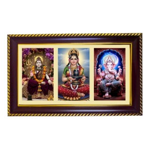 Shiva-Parvati-Ganesha Photo Frame 14x10 Inch | Glossy Maroon Polystyrene Frame | Divine Wall & Table Decor | Temple Decoration & Gift Item (Pack Of 1) (F21315)
