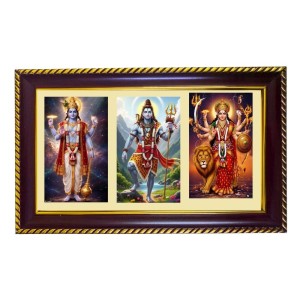 Shiva-Vishnu Durga Photo Frame 10x6 Inch | Glossy Maroon Polystyrene Frame | Divine Wall & Table Decor | Temple Decoration & Gift Item (Pack Of 1) (F21140)