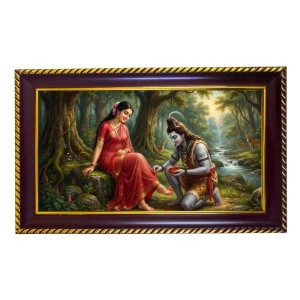 Lord Shankar Parvti Photo Frame 10x6 Inch | Glossy Maroon Polystyrene Frame | Divine Wall & Table Decor | Temple Decoration & Gift Item (Pack Of 1) (F20324)