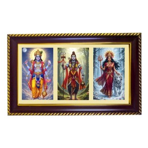 Shiva-Vishnu Durga Photo Frame 8x4 Inch | Glossy Maroon Polystyrene Frame | Divine Wall & Table Decor | Temple Decoration & Gift Item (Pack Of 1) (F21135)