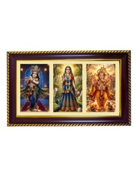 Krishna-Radha-Ganesha Photo Frame 14x10 Inch | Glossy Maroon Polystyrene Frame | Divine Wall & Table Decor | Temple Decoration & Gift Item (Pack Of 1) (F21049)