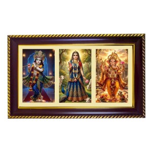 Krishna-Radha-Ganesha Photo Frame 14x10 Inch | Glossy Maroon Polystyrene Frame | Divine Wall & Table Decor | Temple Decoration & Gift Item (Pack Of 1) (F21049)