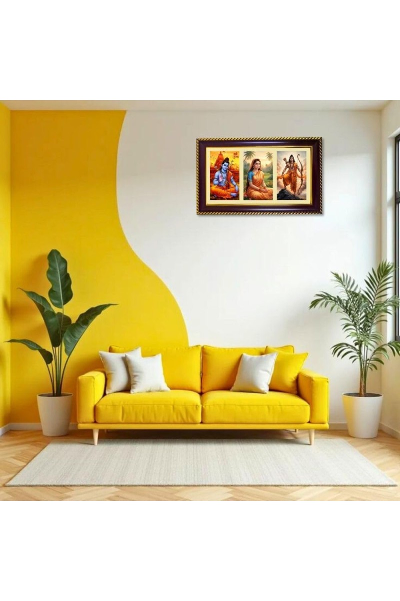 Ram-Sita-Laxman Photo Frame 10x6 Inch | Glossy Maroon Polystyrene Frame | Divine Wall & Table Decor | Temple Decoration & Gift Item (Pack Of 1) (F20898)