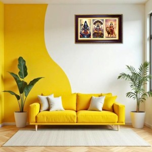 Shiva-Vishnu-Durga Photo Frame 8x4 Inch | Glossy Maroon Polystyrene Frame | Divine Wall & Table Decor | Temple Decoration & Gift Item (Pack Of 1) (F21350)