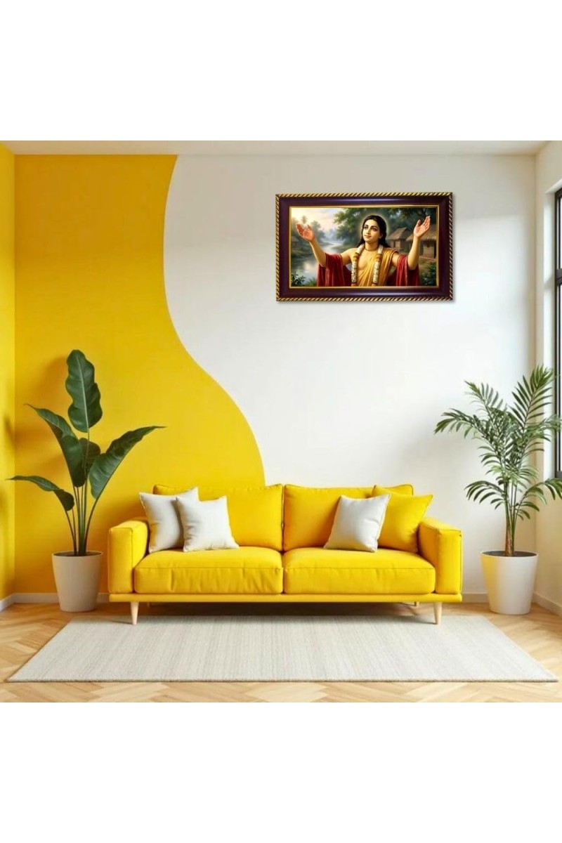 Shree Gauranga Mahaprabhu Photo Frame 10x6 Inch | Glossy Maroon Polystyrene Frame | Divine Wall & Table Decor | Temple Decoration & Gift Item (Pack Of 1) (F20391)
