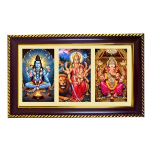 Shiva-Parvti-Ganesha Photo Frame 10x6 Inch | Glossy Maroon Polystyrene Frame | Divine Wall & Table Decor | Temple Decoration & Gift Item (Pack Of 1) (F20869)