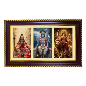 Shiva-Vishnu-Parvti Photo Frame 10x6 Inch | Glossy Maroon Polystyrene Frame | Divine Wall & Table Decor | Temple Decoration & Gift Item (Pack Of 1) (F21340)
