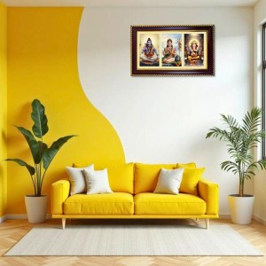 Shiva-Parvti-Ganpati Photo Frame 12x8 Inch | Glossy Maroon Polystyrene Frame | Divine Wall & Table Decor | Temple Decoration & Gift Item (Pack Of 1) (F20821)