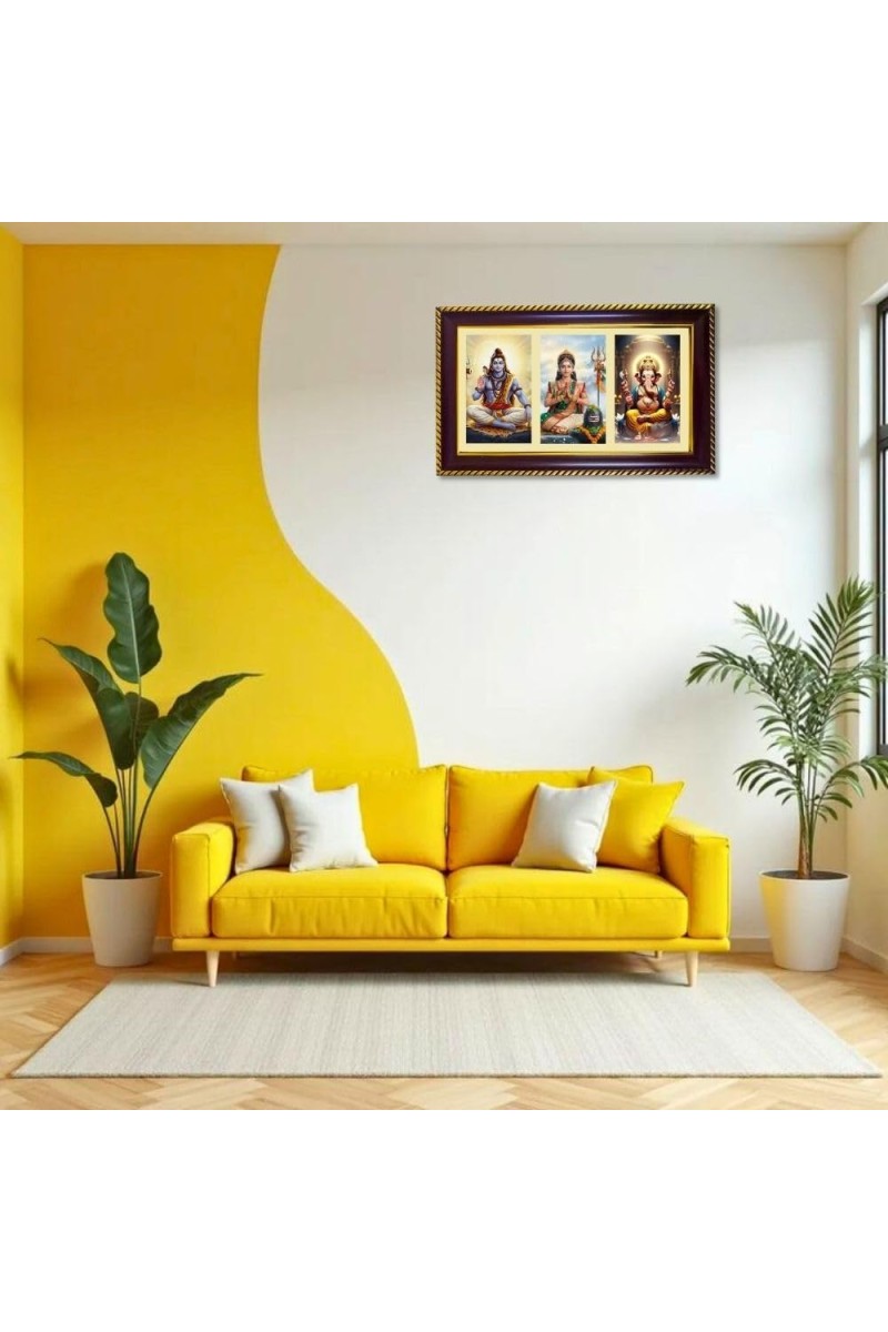 Shiva-Parvti-Ganpati Photo Frame 12x8 Inch | Glossy Maroon Polystyrene Frame | Divine Wall & Table Decor | Temple Decoration & Gift Item (Pack Of 1) (F20821)