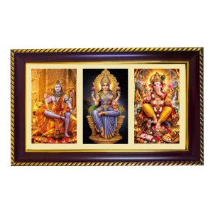 Shiva-Parvti-Ganesha Photo Frame 10x6 Inch | Glossy Maroon Polystyrene Frame | Divine Wall & Table Decor | Temple Decoration & Gift Item (Pack Of 1) (F20914)