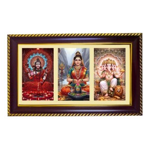 Shiva-Parvati-Ganesha Photo Frame 14x10 Inch | Glossy Maroon Polystyrene Frame | Divine Wall & Table Decor | Temple Decoration & Gift Item (Pack Of 1) (F21316)