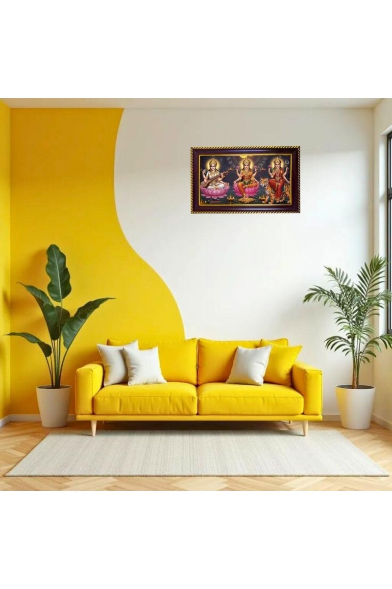 Tri Devi Photo Frame 8x4 Inch | Glossy Maroon Polystyrene Frame | Divine Wall & Table Decor | Temple Decoration & Gift Item (Pack Of 1) (F20122)