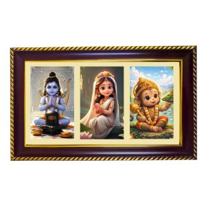 Ram-Sita-Hanuman Photo Frame 14x10 Inch | Glossy Maroon Polystyrene Frame | Divine Wall & Table Decor | Temple Decoration & Gift Item (Pack Of 1) (F21242)