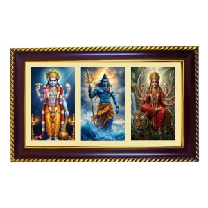 Shiva-Vishnu Durga Photo Frame 14x10 Inch | Glossy Maroon Polystyrene Frame | Divine Wall & Table Decor | Temple Decoration & Gift Item (Pack Of 1) (F21133)
