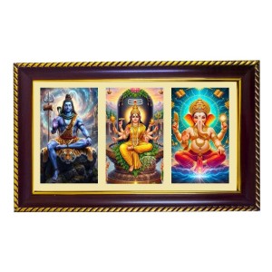 Shiva-Parvti-Ganpati Photo Frame 8x4 Inch | Glossy Maroon Polystyrene Frame | Divine Wall & Table Decor | Temple Decoration & Gift Item (Pack Of 1) (F20818)