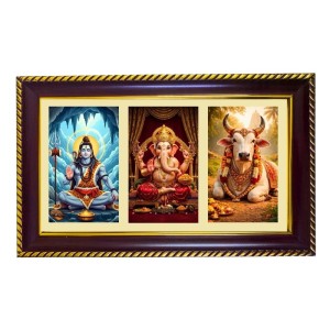 Shiva-Ganpati-Nandi Photo Frame 12x8 Inch | Glossy Maroon Polystyrene Frame | Divine Wall & Table Decor | Temple Decoration & Gift Item (Pack Of 1) (F20845)