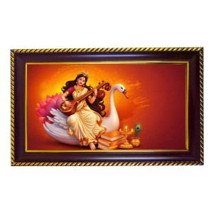 Mata Sarswati Photo Frame 14x10 Inch | Glossy Maroon Polystyrene Frame | Divine Wall & Table Decor | Temple Decoration & Gift Item (Pack Of 1) (F20626)