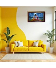 Radha Krishna Photo Frame 10x6 Inch | Glossy Maroon Polystyrene Frame | Divine Wall & Table Decor | Temple Decoration & Gift Item (Pack Of 1) (F20346)