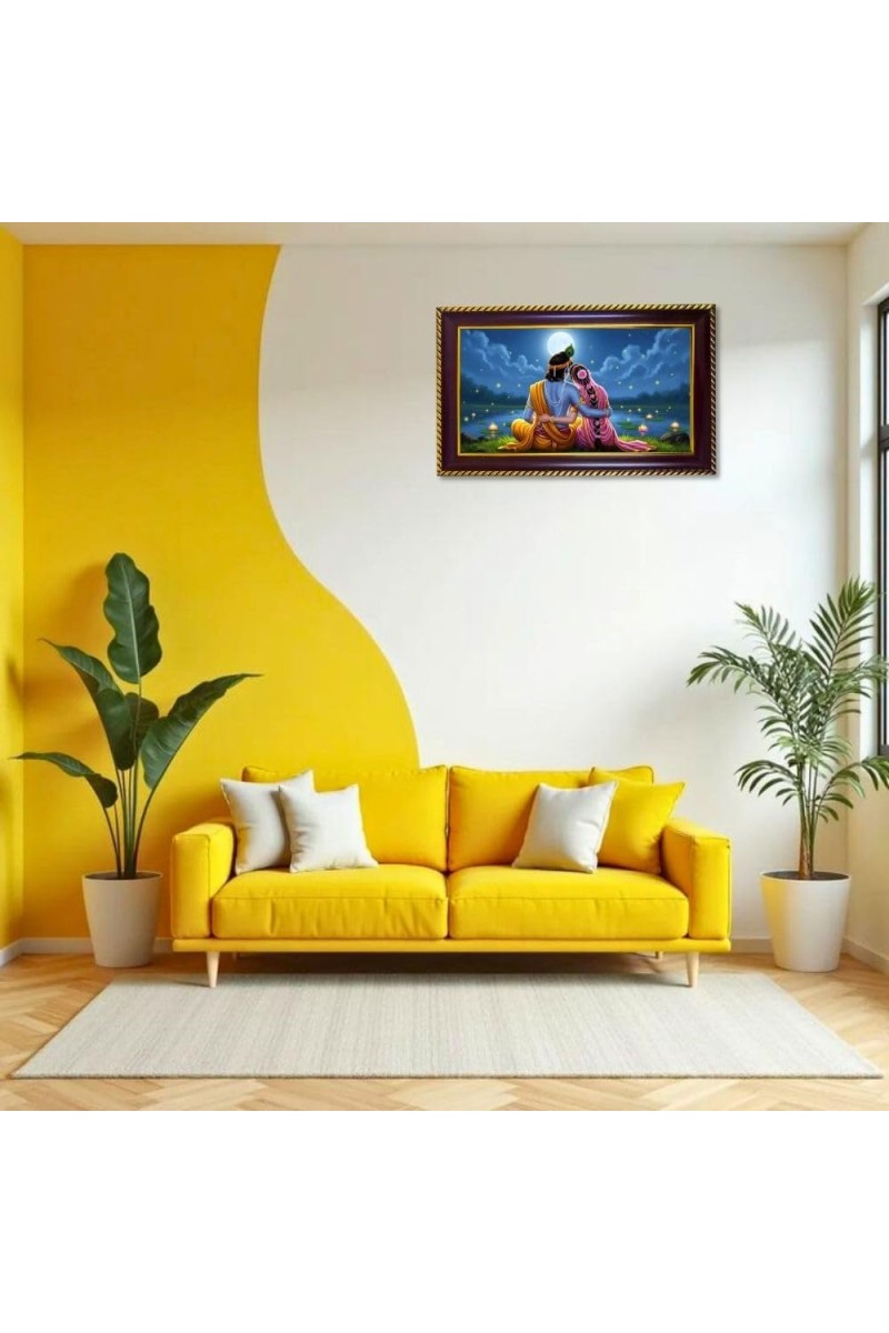 Radha Krishna Photo Frame 10x6 Inch | Glossy Maroon Polystyrene Frame | Divine Wall & Table Decor | Temple Decoration & Gift Item (Pack Of 1) (F20346)