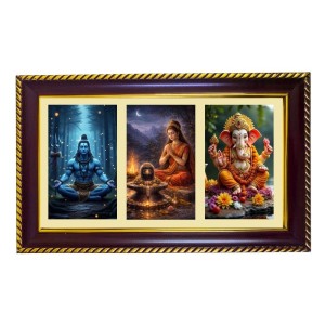 Shiva-Parvti-Ganpati Photo Frame 10x6 Inch | Glossy Maroon Polystyrene Frame | Divine Wall & Table Decor | Temple Decoration & Gift Item (Pack Of 1) (F21159)