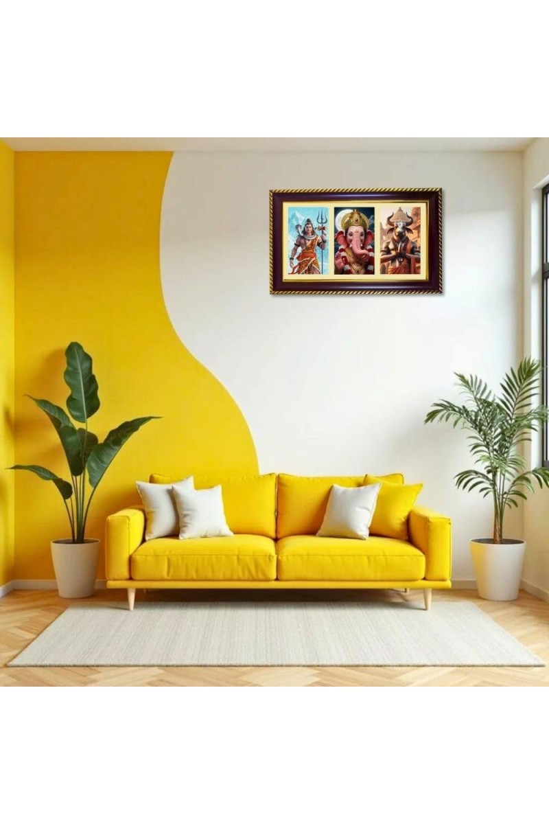 Shiva-Ganpati-Nandi Photo Frame 12x8 Inch | Glossy Maroon Polystyrene Frame | Divine Wall & Table Decor | Temple Decoration & Gift Item (Pack Of 1) (F20852)