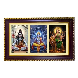 Shiva-Vishnu-Durga Photo Frame 12x8 Inch | Glossy Maroon Polystyrene Frame | Divine Wall & Table Decor | Temple Decoration & Gift Item (Pack Of 1) (F21371)