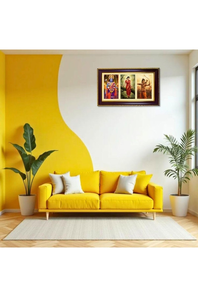 Ram-Sita-Laxman Photo Frame 10x6 Inch | Glossy Maroon Polystyrene Frame | Divine Wall & Table Decor | Temple Decoration & Gift Item (Pack Of 1) (F20895)