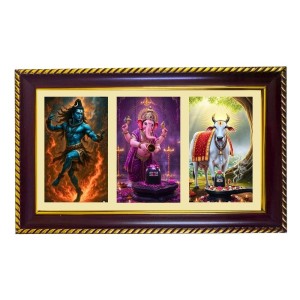 Shiva-Ganesha-Nandi Photo Frame 10x6 Inch | Glossy Maroon Polystyrene Frame | Divine Wall & Table Decor | Temple Decoration & Gift Item (Pack Of 1) (F20841)