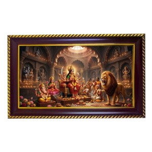 Mata Durga Photo Frame 12x8 Inch | Glossy Maroon Polystyrene Frame | Divine Wall & Table Decor | Temple Decoration & Gift Item (Pack Of 1) (F20268)