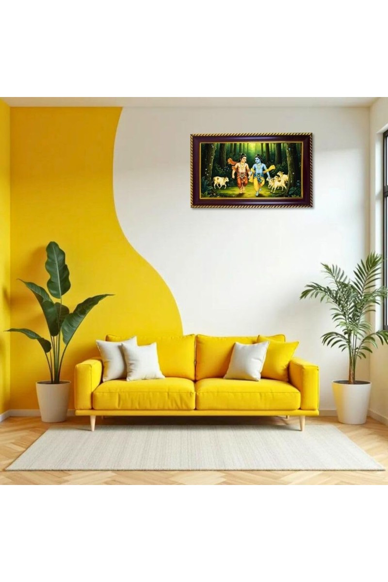 Lord Krishna Photo Frame 8x4 Inch | Glossy Maroon Polystyrene Frame | Divine Wall & Table Decor | Temple Decoration & Gift Item (Pack Of 1) (F20457)