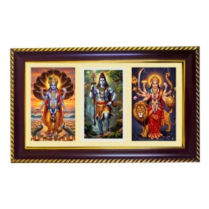 Shiva-Vishnu Durga Photo Frame 8x4 Inch | Glossy Maroon Polystyrene Frame | Divine Wall & Table Decor | Temple Decoration & Gift Item (Pack Of 1) (F21141)