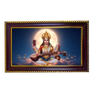 Mata Sarswati Photo Frame 10x6 Inch | Glossy Maroon Polystyrene Frame | Divine Wall & Table Decor | Temple Decoration & Gift Item (Pack Of 1) (F20625)