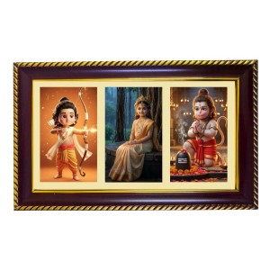 Ram-Sita-Hanuman Photo Frame 14x10 Inch | Glossy Maroon Polystyrene Frame | Divine Wall & Table Decor | Temple Decoration & Gift Item (Pack Of 1) (F21247)