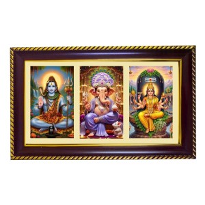 Shiva-Ganesha-Parvti Photo Frame 8x4 Inch | Glossy Maroon Polystyrene Frame | Divine Wall & Table Decor | Temple Decoration & Gift Item (Pack Of 1) (F20891)