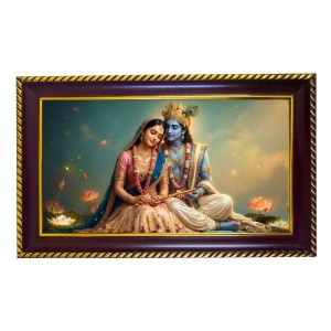 Radha Krishna Photo Frame 10x6 Inch | Glossy Maroon Polystyrene Frame | Divine Wall & Table Decor | Temple Decoration & Gift Item (Pack Of 1) (F20345)