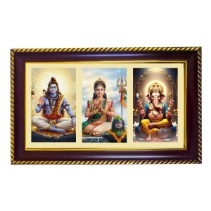 Shiva-Parvti-Ganpati Photo Frame 12x8 Inch | Glossy Maroon Polystyrene Frame | Divine Wall & Table Decor | Temple Decoration & Gift Item (Pack Of 1) (F20821)