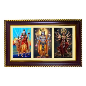 Shiva-Vishnu-Durga Photo Frame 10x6 Inch | Glossy Maroon Polystyrene Frame | Divine Wall & Table Decor | Temple Decoration & Gift Item (Pack Of 1) (F21377)