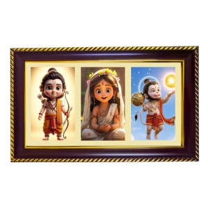 Ram-Sita-Hanuman Photo Frame 14x10 Inch | Glossy Maroon Polystyrene Frame | Divine Wall & Table Decor | Temple Decoration & Gift Item (Pack Of 1) (F21244)