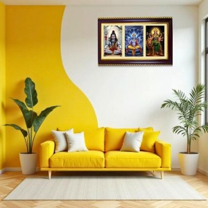Shiva-Vishnu-Durga Photo Frame 12x8 Inch | Glossy Maroon Polystyrene Frame | Divine Wall & Table Decor | Temple Decoration & Gift Item (Pack Of 1) (F21371)