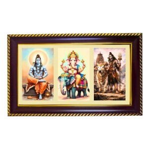 Shiva-Ganpati-Nandi Photo Frame 14x10 Inch | Glossy Maroon Polystyrene Frame | Divine Wall & Table Decor | Temple Decoration & Gift Item (Pack Of 1) (F20842)