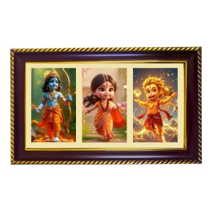 Ram-Sita-Hanuman Photo Frame 14x10 Inch | Glossy Maroon Polystyrene Frame | Divine Wall & Table Decor | Temple Decoration & Gift Item (Pack Of 1) (F21240)