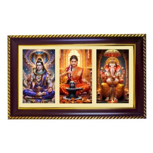 Shiva-Parvti-Ganpati Photo Frame 10x6 Inch | Glossy Maroon Polystyrene Frame | Divine Wall & Table Decor | Temple Decoration & Gift Item (Pack Of 1) (F20824)