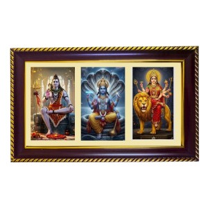 Shiva-Vishnu-Durga Photo Frame 8x4 Inch | Glossy Maroon Polystyrene Frame | Divine Wall & Table Decor | Temple Decoration & Gift Item (Pack Of 1) (F21372)