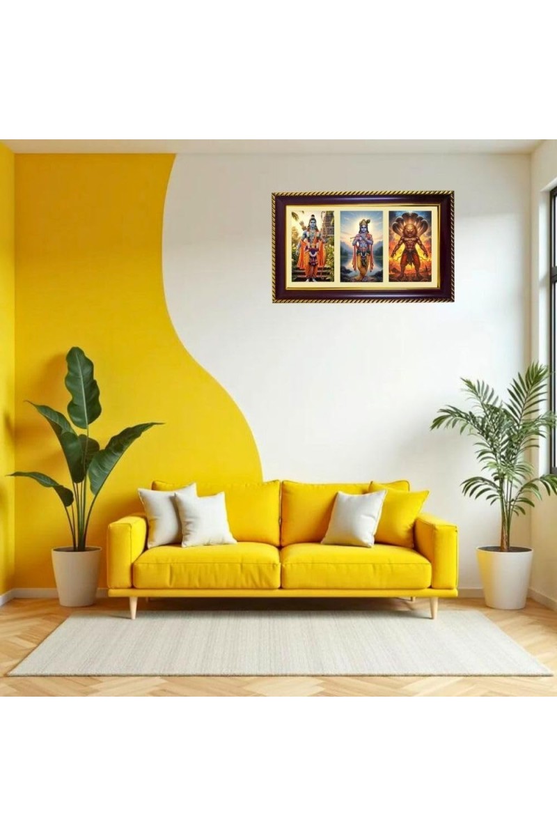 Ram-Krishna-Narshima Photo Frame 10x6 Inch | Glossy Maroon Polystyrene Frame | Divine Wall & Table Decor | Temple Decoration & Gift Item (Pack Of 1) (F21499)