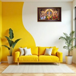 Mata Lakshmi, Lord Ganesh & Mata Saraswati Photo Frame 8x4 Inch | Glossy Maroon Polystyrene Frame | Divine Wall & Table Decor | Temple Decoration & Gift Item (Pack Of 1) (F20464)