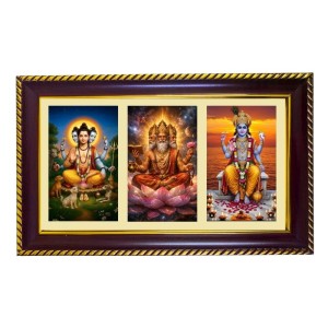 Dattatrey-Bramha-Vishnu Photo Frame 10x6 Inch | Glossy Maroon Polystyrene Frame | Divine Wall & Table Decor | Temple Decoration & Gift Item (Pack Of 1) (F21445)