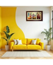 Radha-Krishna-Ganesha Photo Frame 12x8 Inch | Glossy Maroon Polystyrene Frame | Divine Wall & Table Decor | Temple Decoration & Gift Item (Pack Of 1) (F21304)